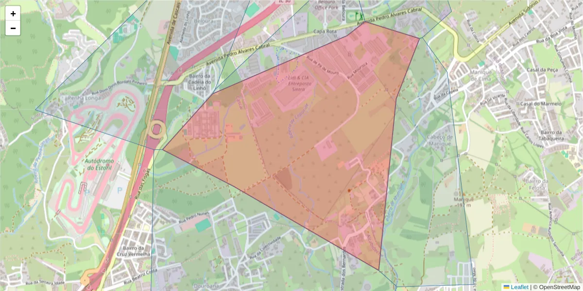 Mapa detalhado do código postal 2710-335 com limites, códigos postais vizinhos e agências dos correios