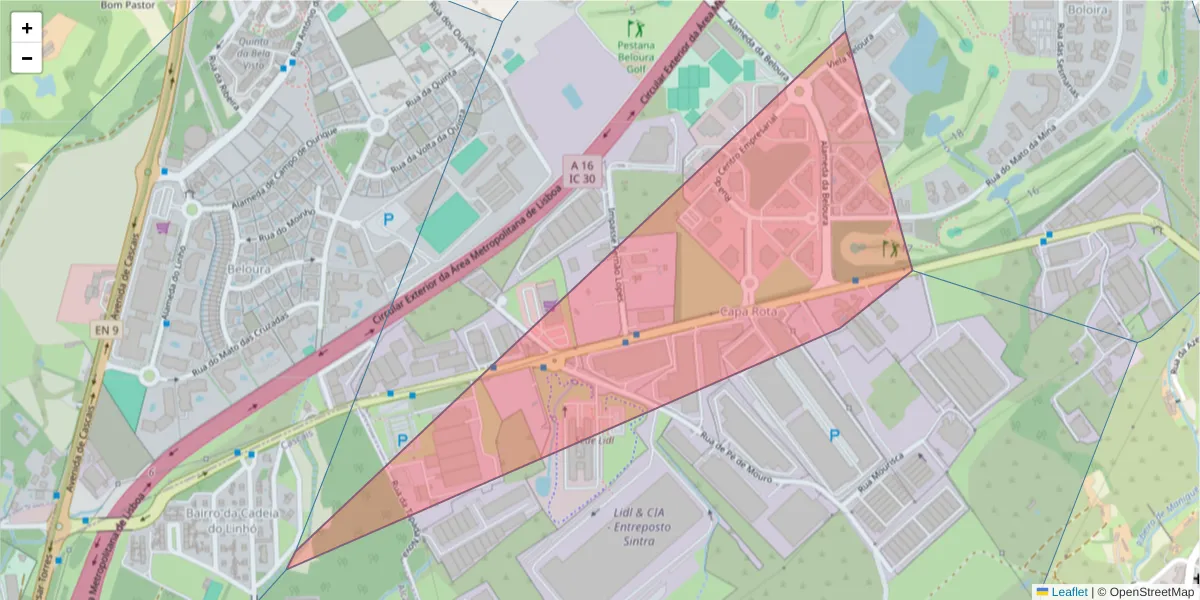 Mapa detalhado do código postal 2710-444 com limites, códigos postais vizinhos e agências dos correios