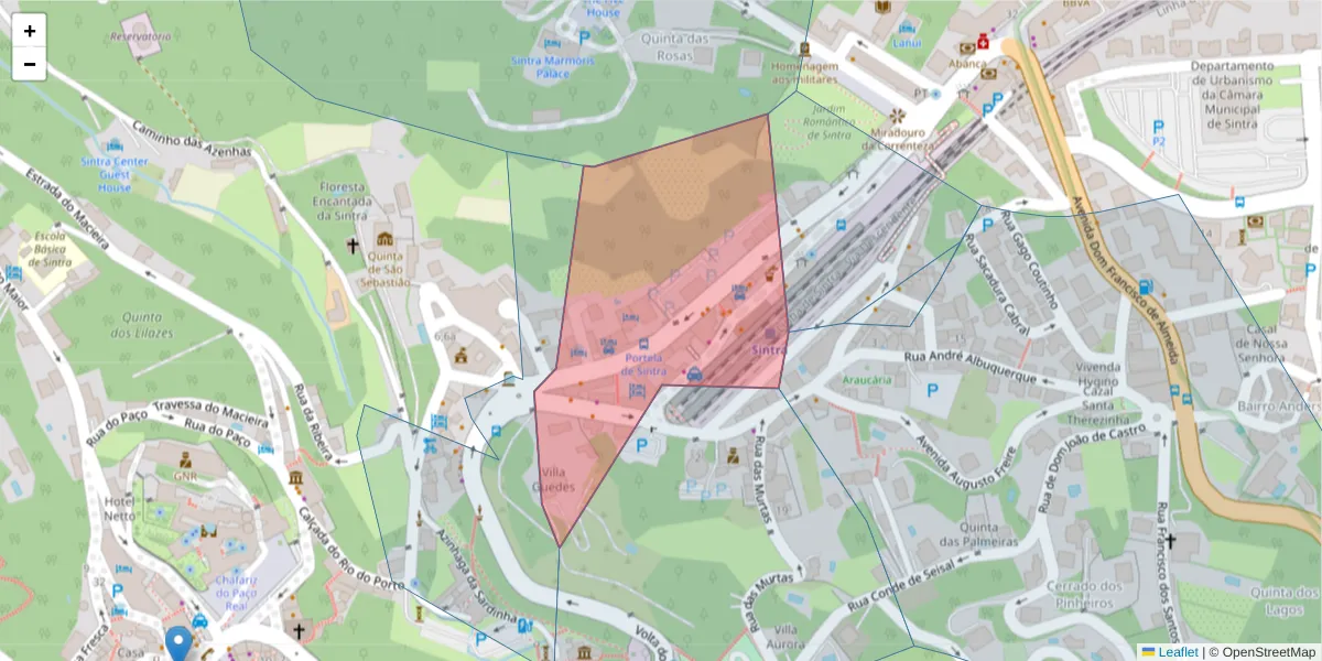 Mapa detalhado do código postal 2710-523 com limites, códigos postais vizinhos e agências dos correios