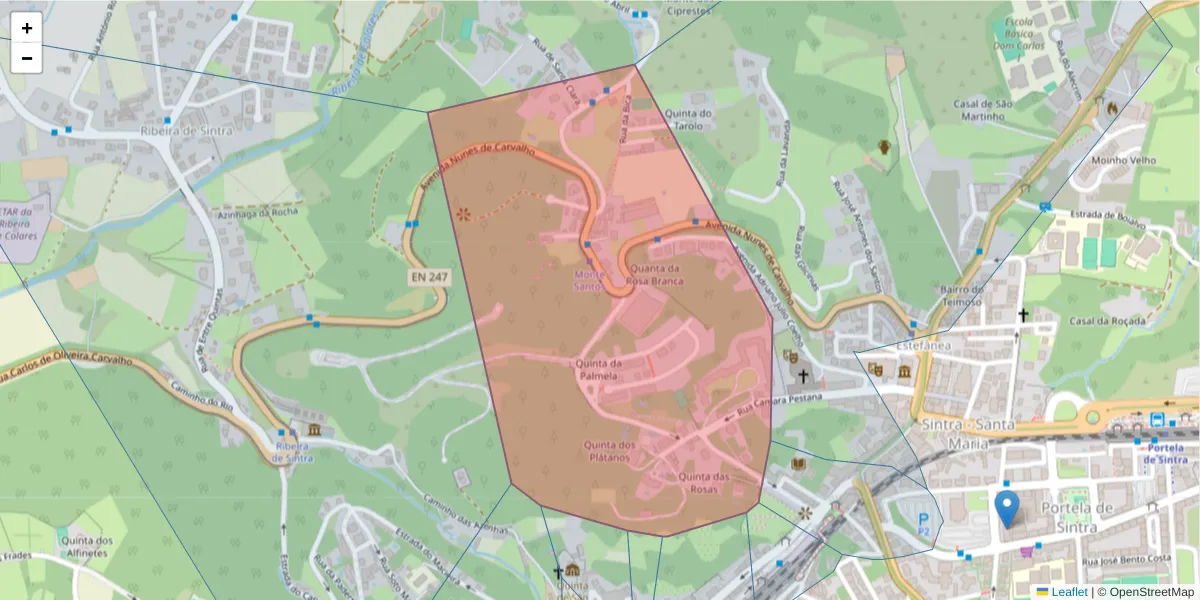 Mapa detalhado do código postal 2710-525 com limites, códigos postais vizinhos e agências dos correios