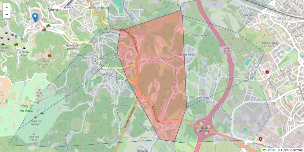 Mapa detalhado do código postal 2710-526 com limites, códigos postais vizinhos e agências dos correios