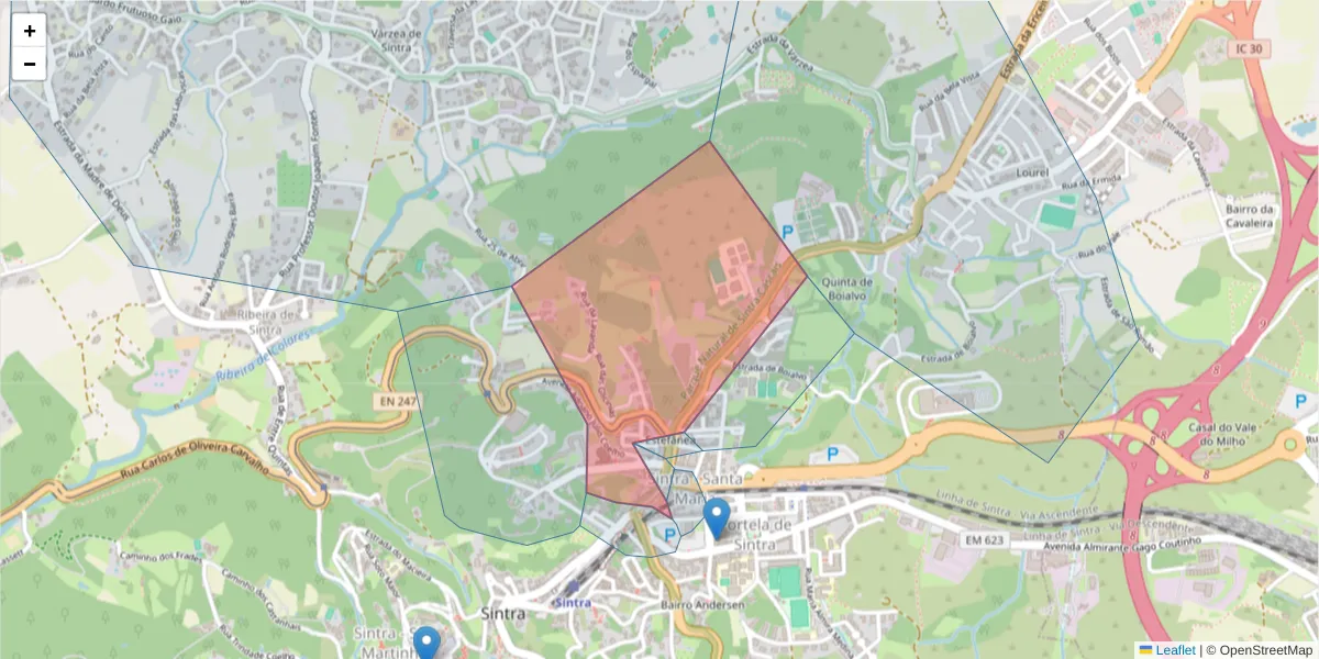 Mapa detalhado do código postal 2710-575 com limites, códigos postais vizinhos e agências dos correios