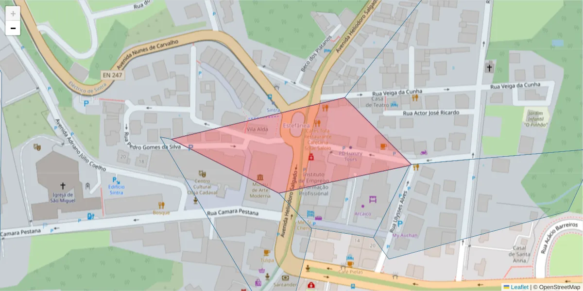 Mapa detalhado do código postal 2710-624 com limites, códigos postais vizinhos e agências dos correios