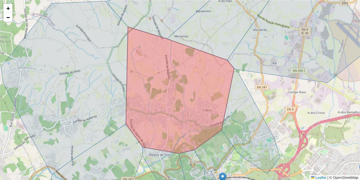 Mapa detalhado do código postal 2710-658 com limites, códigos postais vizinhos e agências dos correios