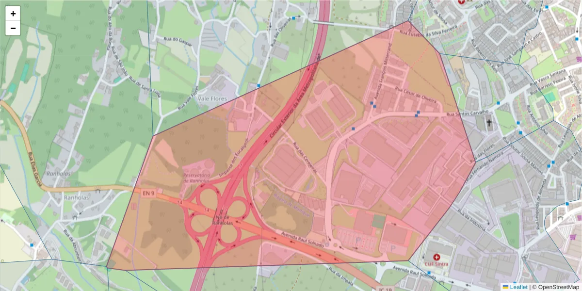 Mapa detalhado do código postal 2710-724 com limites, códigos postais vizinhos e agências dos correios