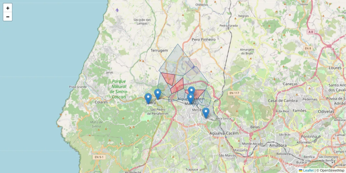 Mapa detalhado do código postal 2710-728 com limites, códigos postais vizinhos e agências dos correios