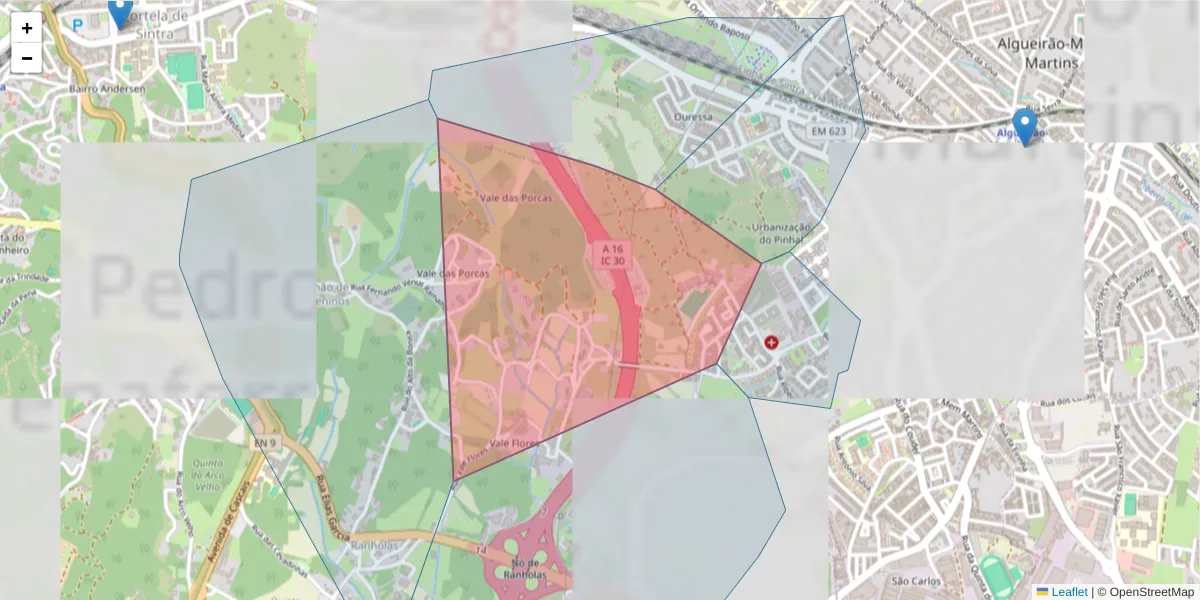 Mapa detalhado do código postal 2710-738 com limites, códigos postais vizinhos e agências dos correios