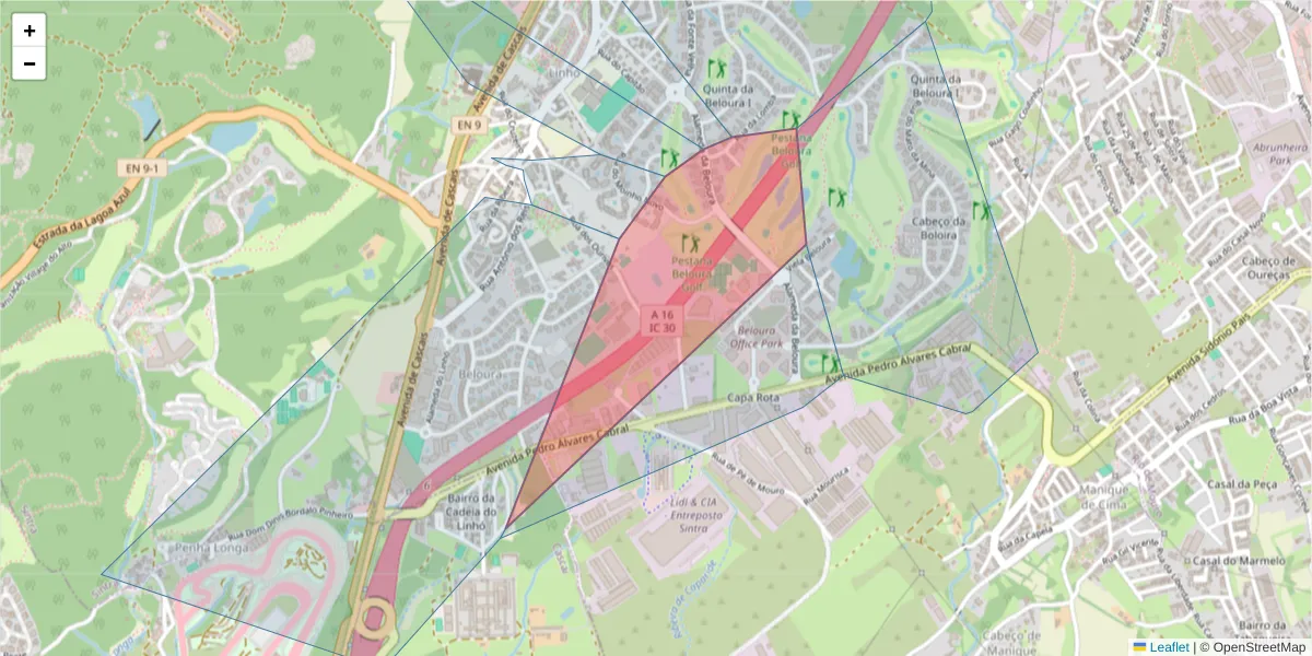 Mapa detalhado do código postal 2714-555 com limites, códigos postais vizinhos e agências dos correios