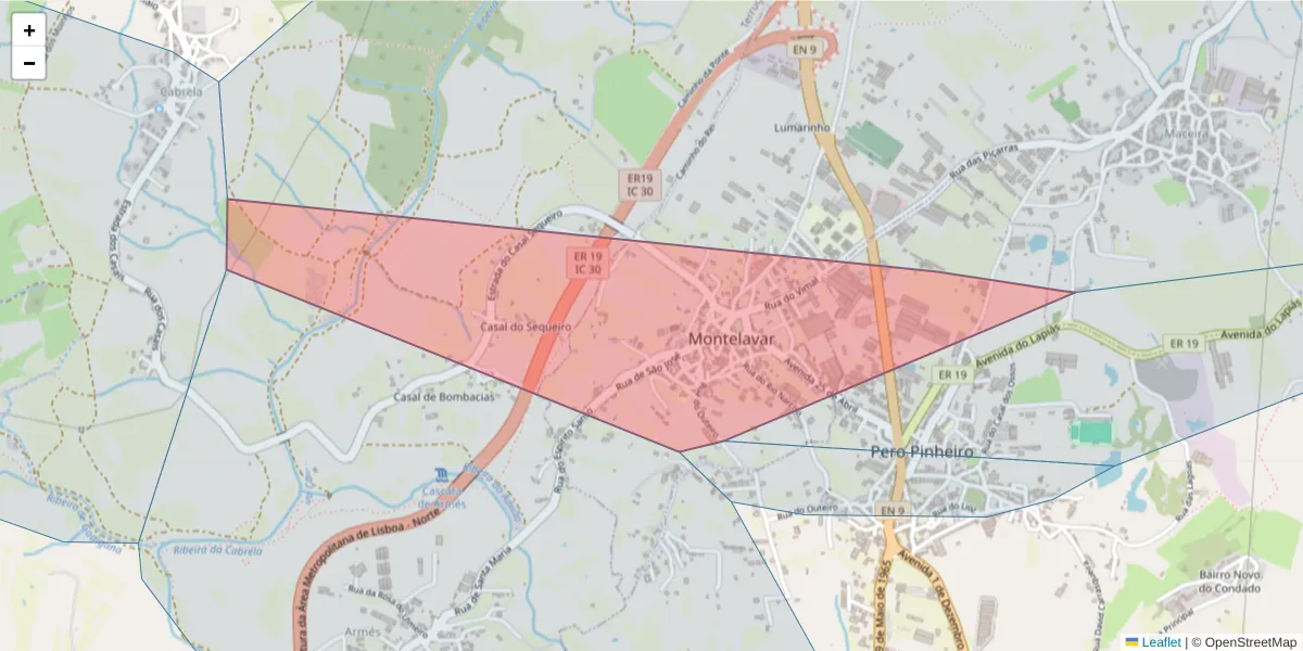 Mapa detalhado do código postal 2715-004 com limites, códigos postais vizinhos e agências dos correios
