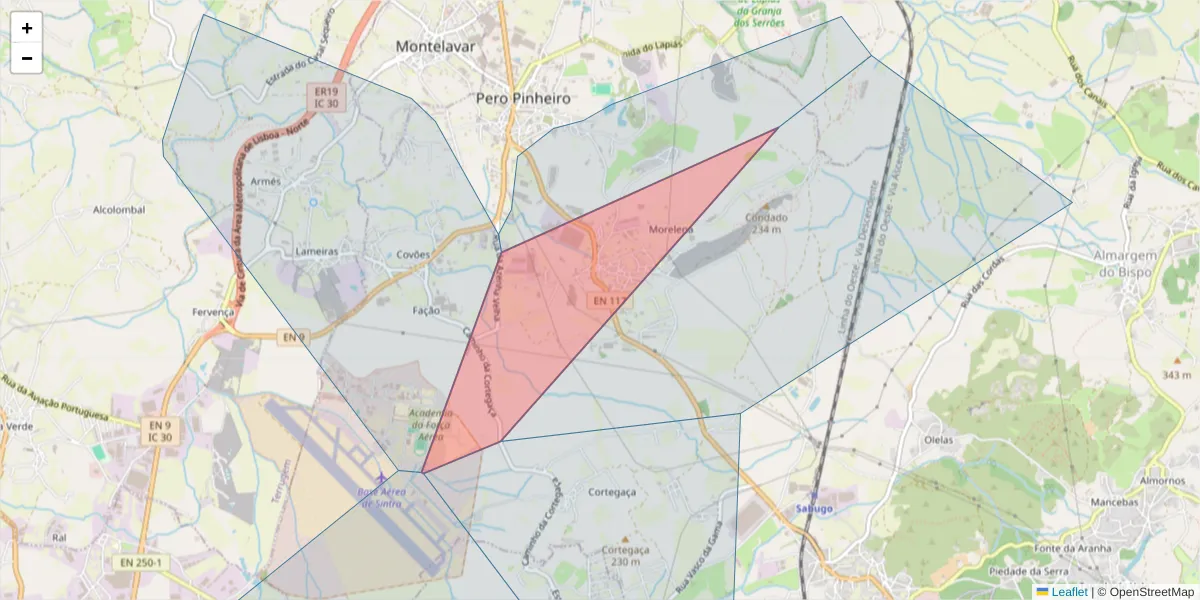 Mapa detalhado do código postal 2715-061 com limites, códigos postais vizinhos e agências dos correios
