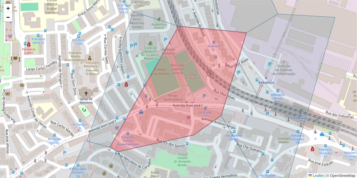 Mapa detalhado do código postal 2720-178 com limites, códigos postais vizinhos e agências dos correios