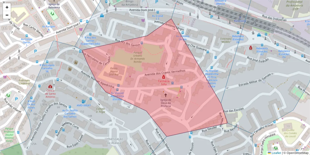 Mapa detalhado do código postal 2720-354 com limites, códigos postais vizinhos e agências dos correios
