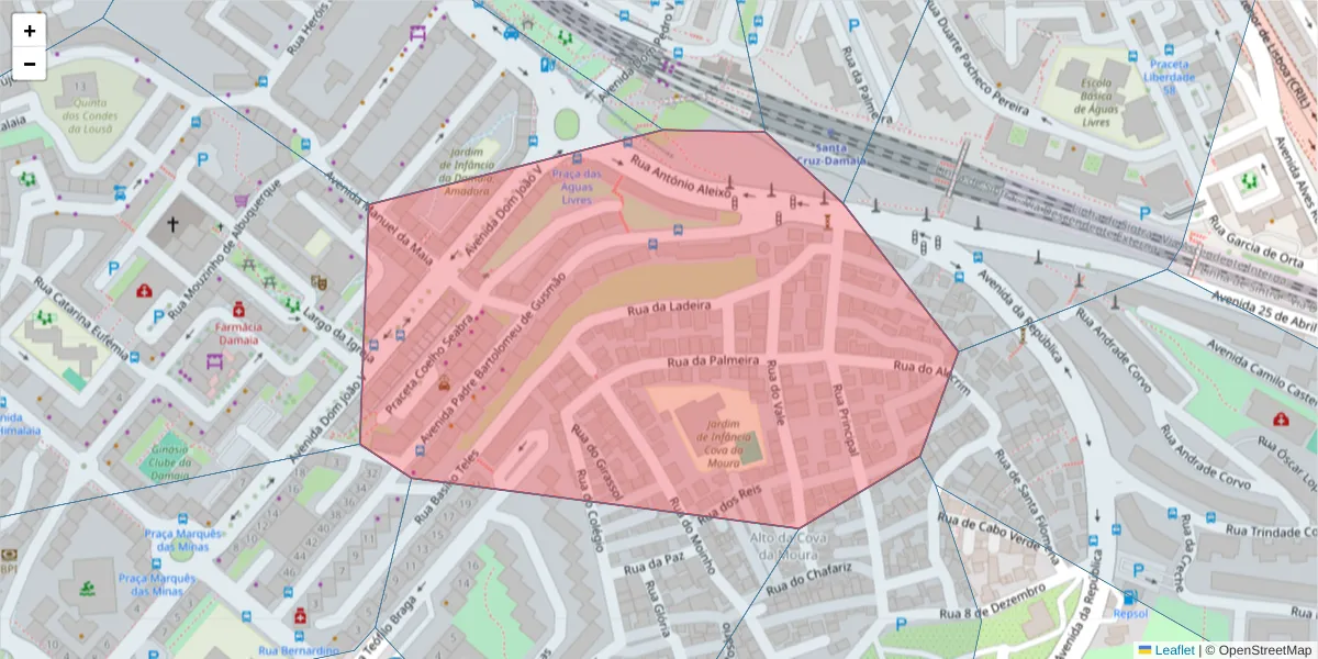 Mapa detalhado do código postal 2720-400 com limites, códigos postais vizinhos e agências dos correios