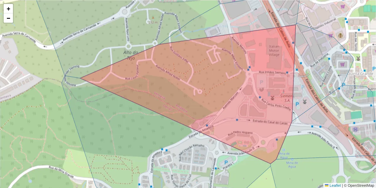 Mapa detalhado do código postal 2720-413 com limites, códigos postais vizinhos e agências dos correios