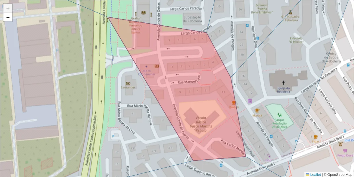 Mapa detalhado do código postal 2720-418 com limites, códigos postais vizinhos e agências dos correios
