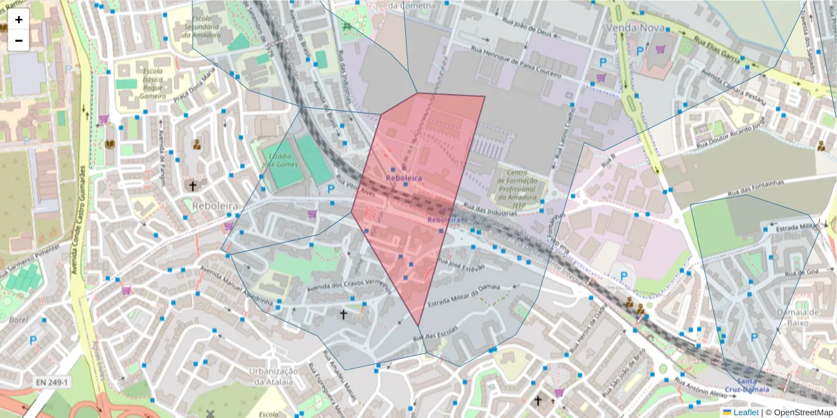 Mapa detalhado do código postal 2720-464 com limites, códigos postais vizinhos e agências dos correios