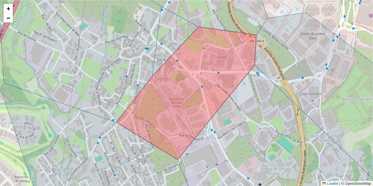 Mapa detalhado do código postal 2725-113 com limites, códigos postais vizinhos e agências dos correios