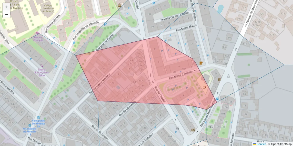 Mapa detalhado do código postal 2725-240 com limites, códigos postais vizinhos e agências dos correios