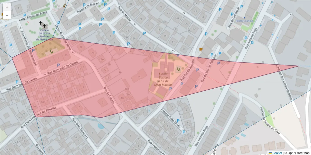 Mapa detalhado do código postal 2725-249 com limites, códigos postais vizinhos e agências dos correios