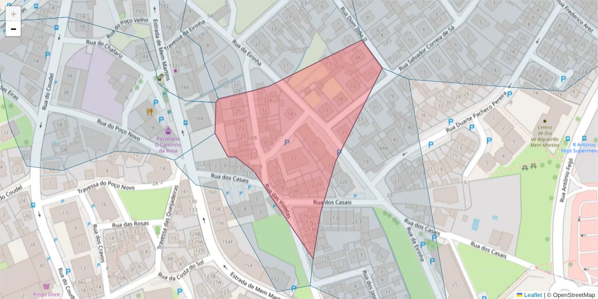 Mapa detalhado do código postal 2725-469 com limites, códigos postais vizinhos e agências dos correios