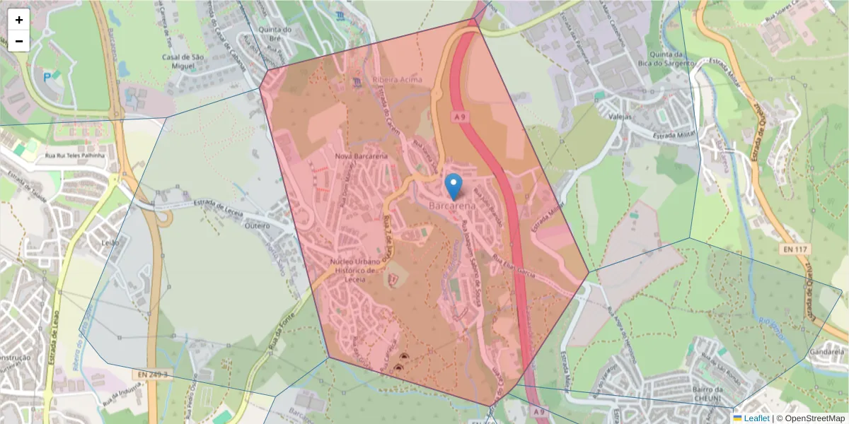 Mapa detalhado do código postal 2730-999 com limites, códigos postais vizinhos e agências dos correios