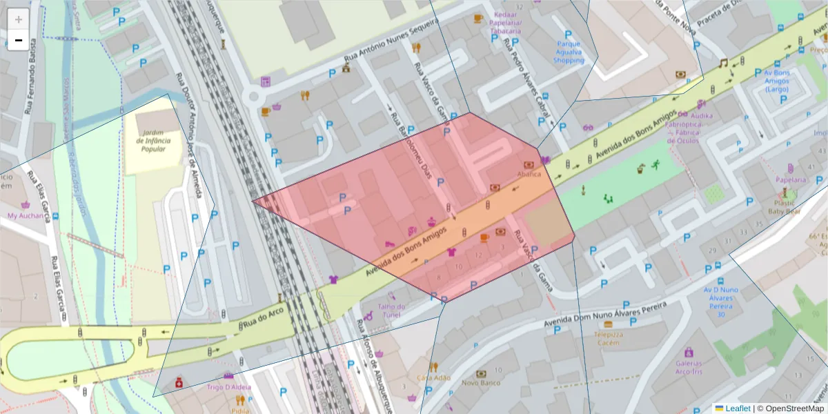 Mapa detalhado do código postal 2735-076 com limites, códigos postais vizinhos e agências dos correios