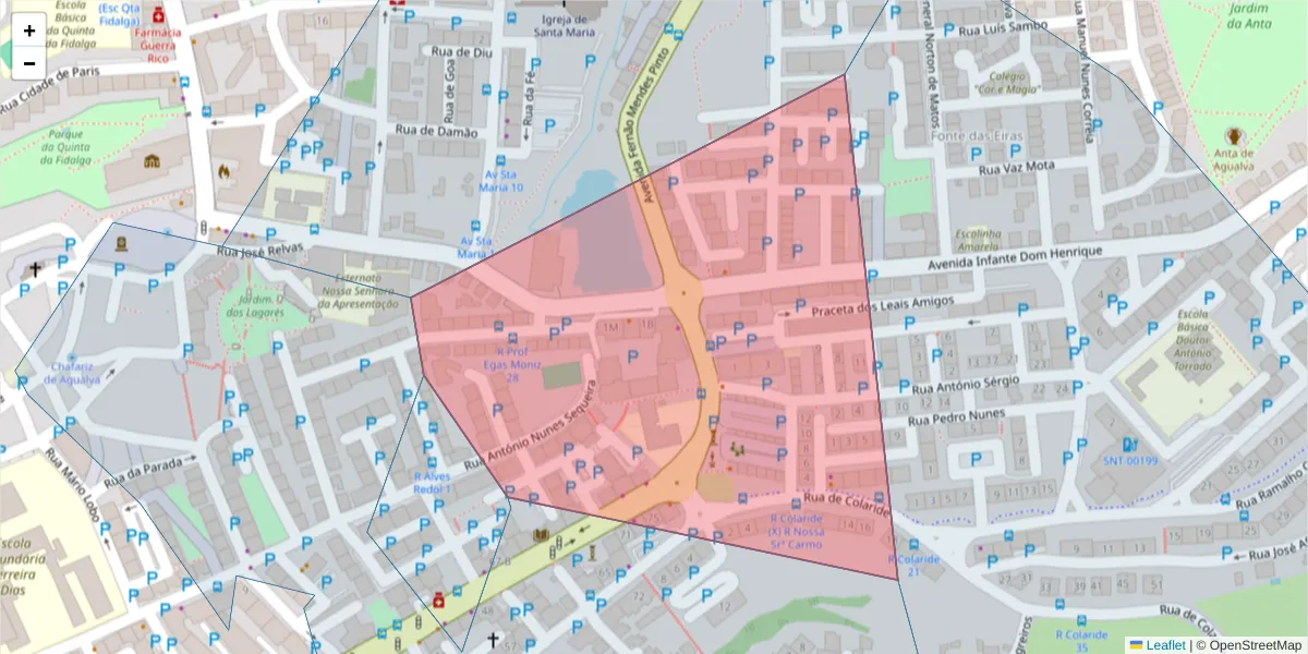 Mapa detalhado do código postal 2735-080 com limites, códigos postais vizinhos e agências dos correios