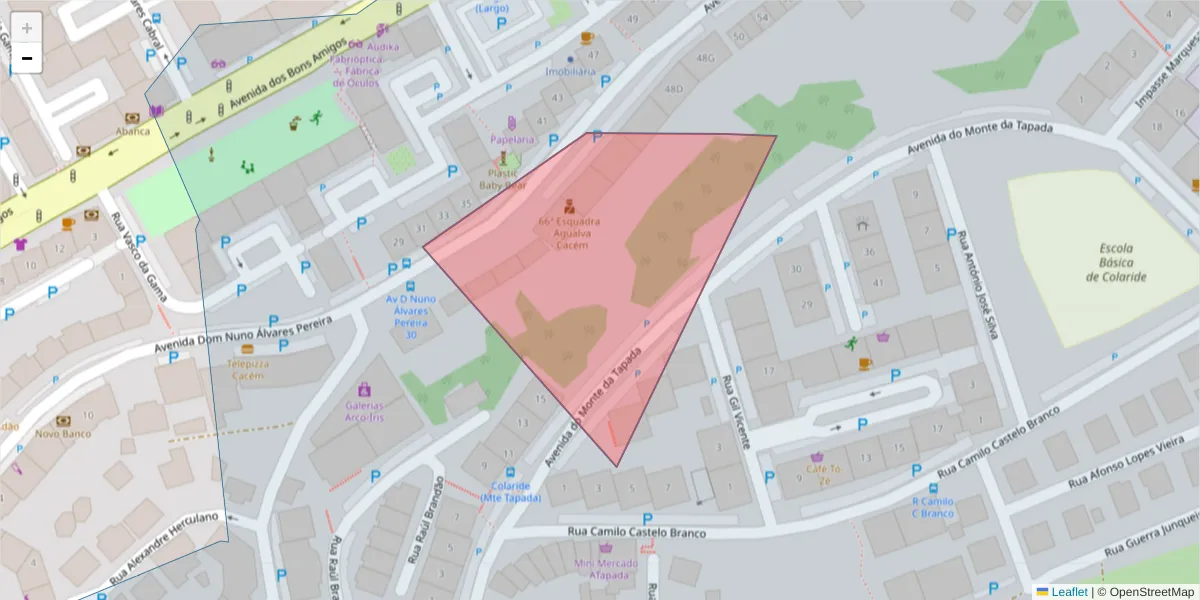 Mapa detalhado do código postal 2735-145 com limites, códigos postais vizinhos e agências dos correios