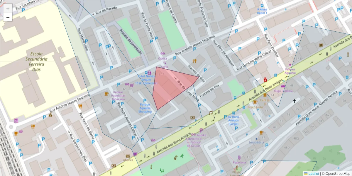 Mapa detalhado do código postal 2735-165 com limites, códigos postais vizinhos e agências dos correios