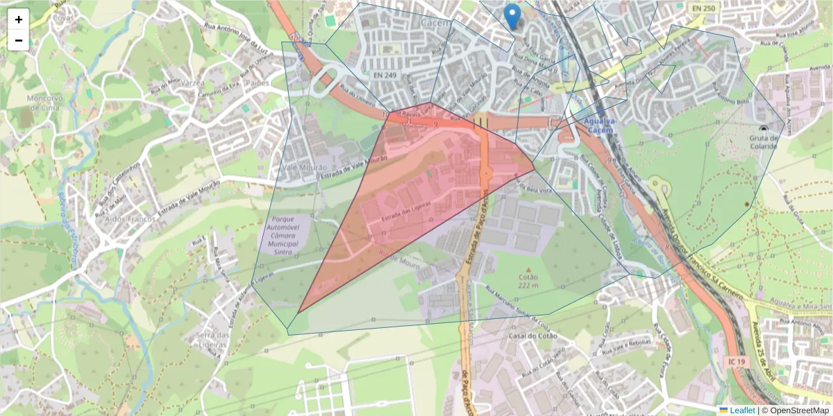 Mapa detalhado do código postal 2735-337 com limites, códigos postais vizinhos e agências dos correios