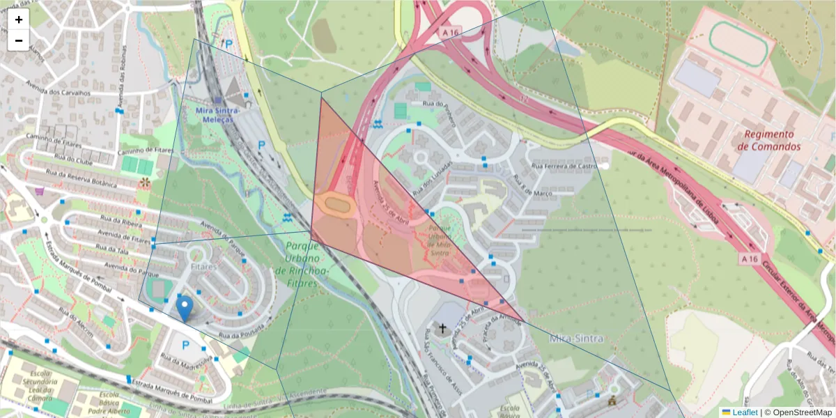Mapa detalhado do código postal 2735-396 com limites, códigos postais vizinhos e agências dos correios
