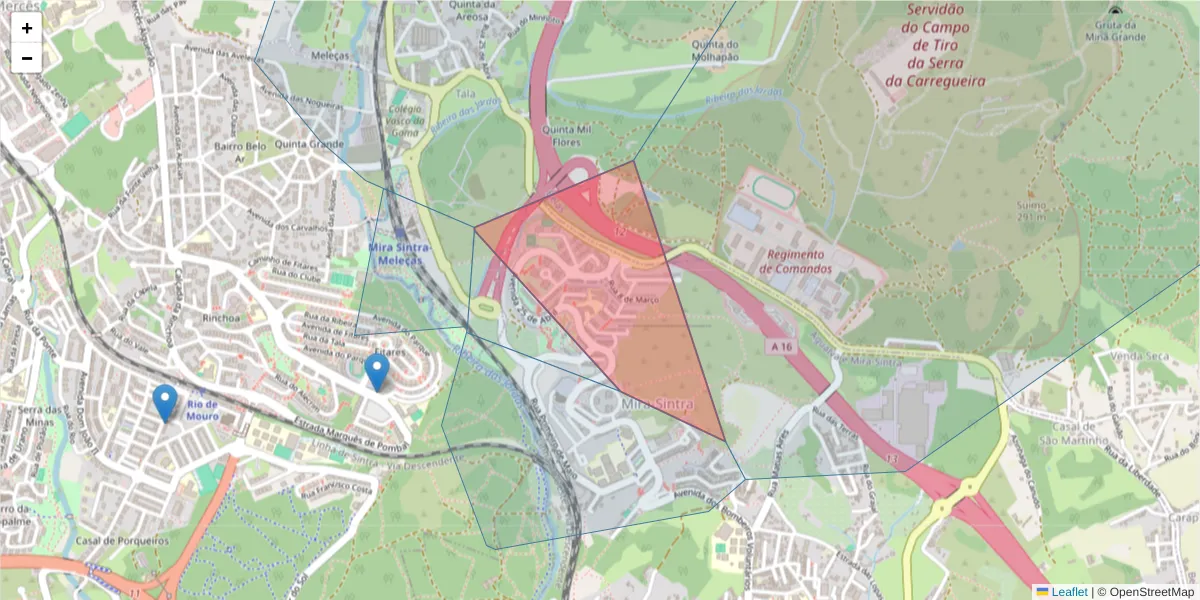 Mapa detalhado do código postal 2735-419 com limites, códigos postais vizinhos e agências dos correios