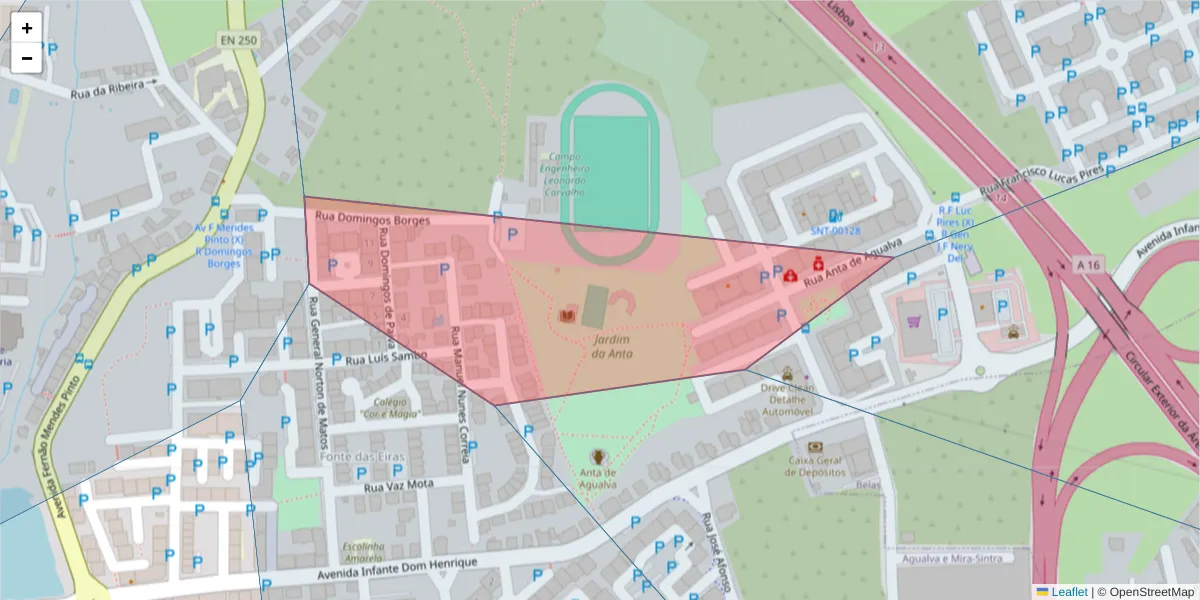 Mapa detalhado do código postal 2735-578 com limites, códigos postais vizinhos e agências dos correios