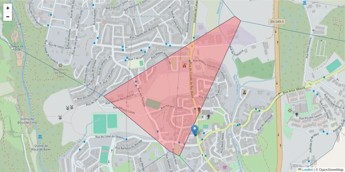 Mapa detalhado do código postal 2740-039 com limites, códigos postais vizinhos e agências dos correios