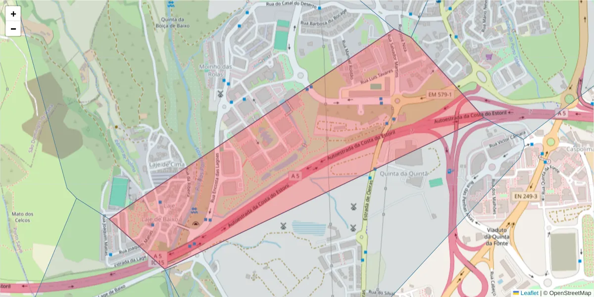 Mapa detalhado do código postal 2740-267 com limites, códigos postais vizinhos e agências dos correios