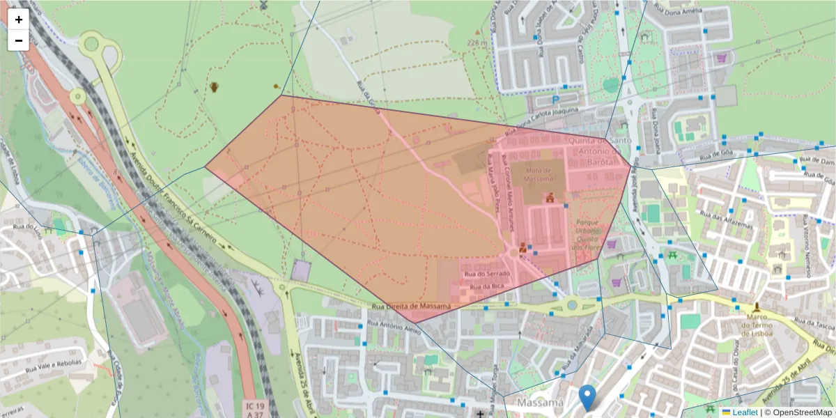 Mapa detalhado do código postal 2745-039 com limites, códigos postais vizinhos e agências dos correios