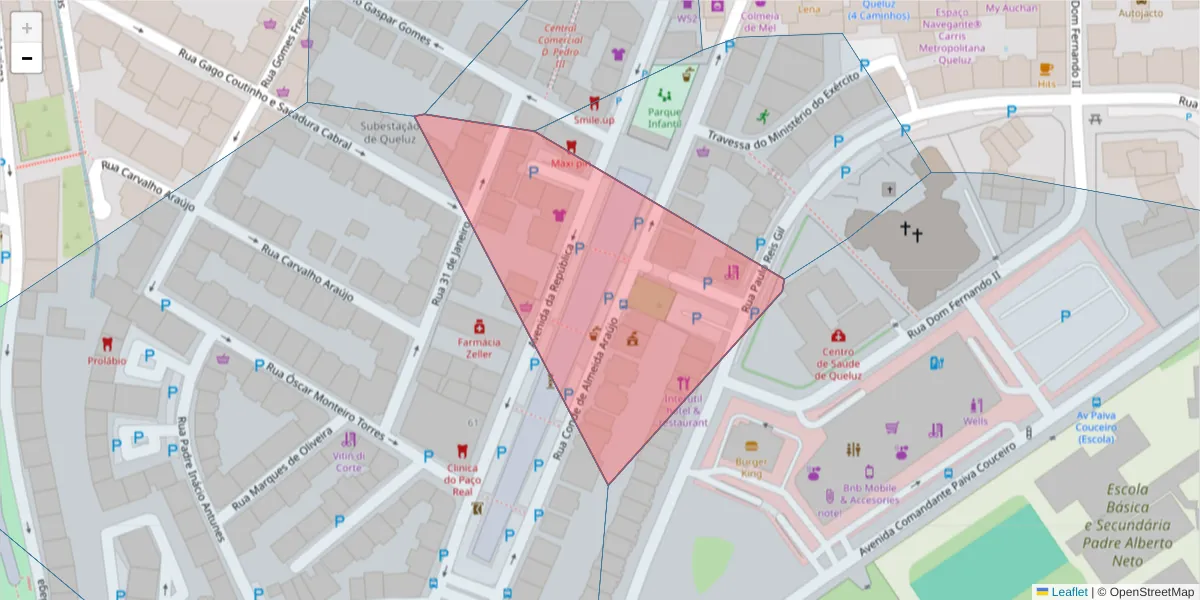 Mapa detalhado do código postal 2745-061 com limites, códigos postais vizinhos e agências dos correios