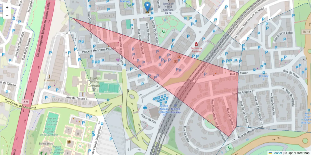 Mapa detalhado do código postal 2745-287 com limites, códigos postais vizinhos e agências dos correios