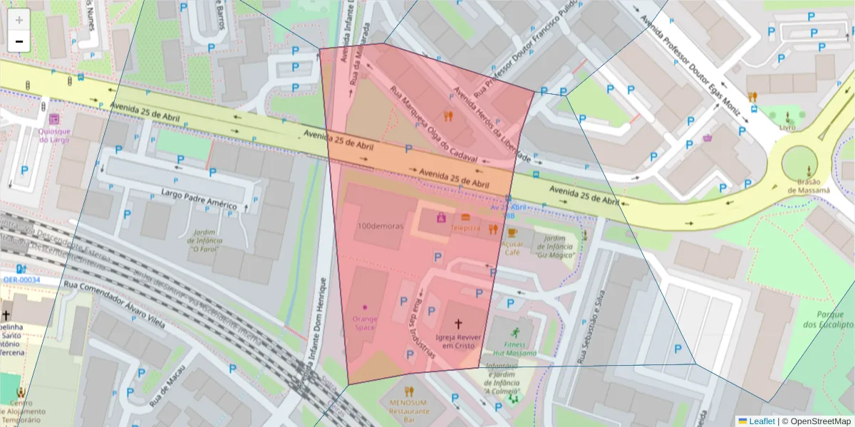 Mapa detalhado do código postal 2745-384 com limites, códigos postais vizinhos e agências dos correios