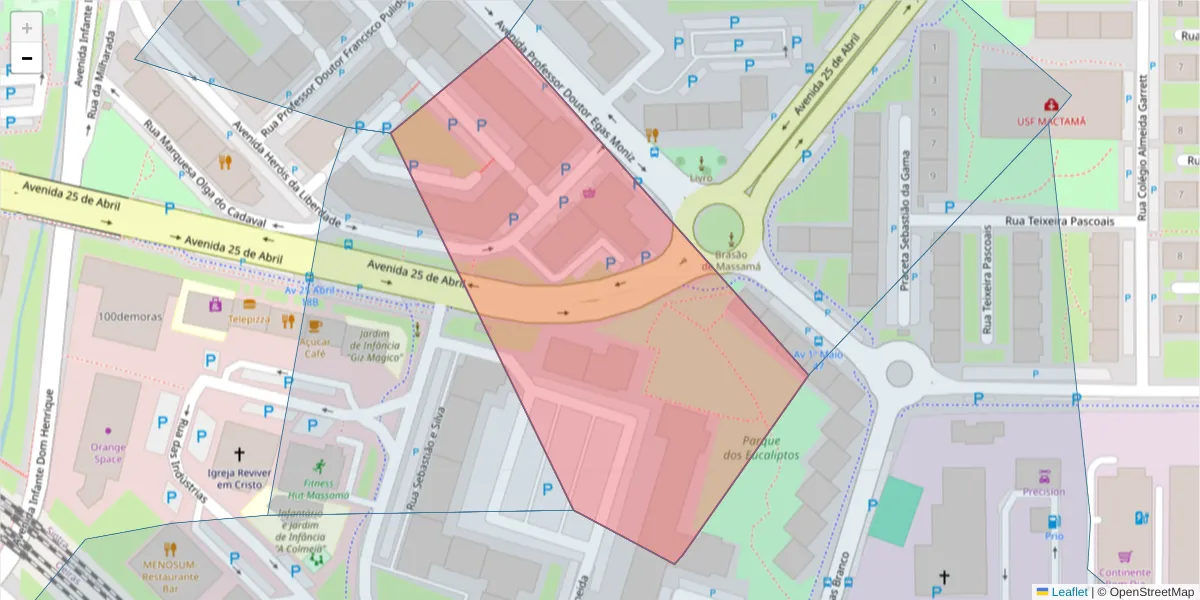 Mapa detalhado do código postal 2745-790 com limites, códigos postais vizinhos e agências dos correios
