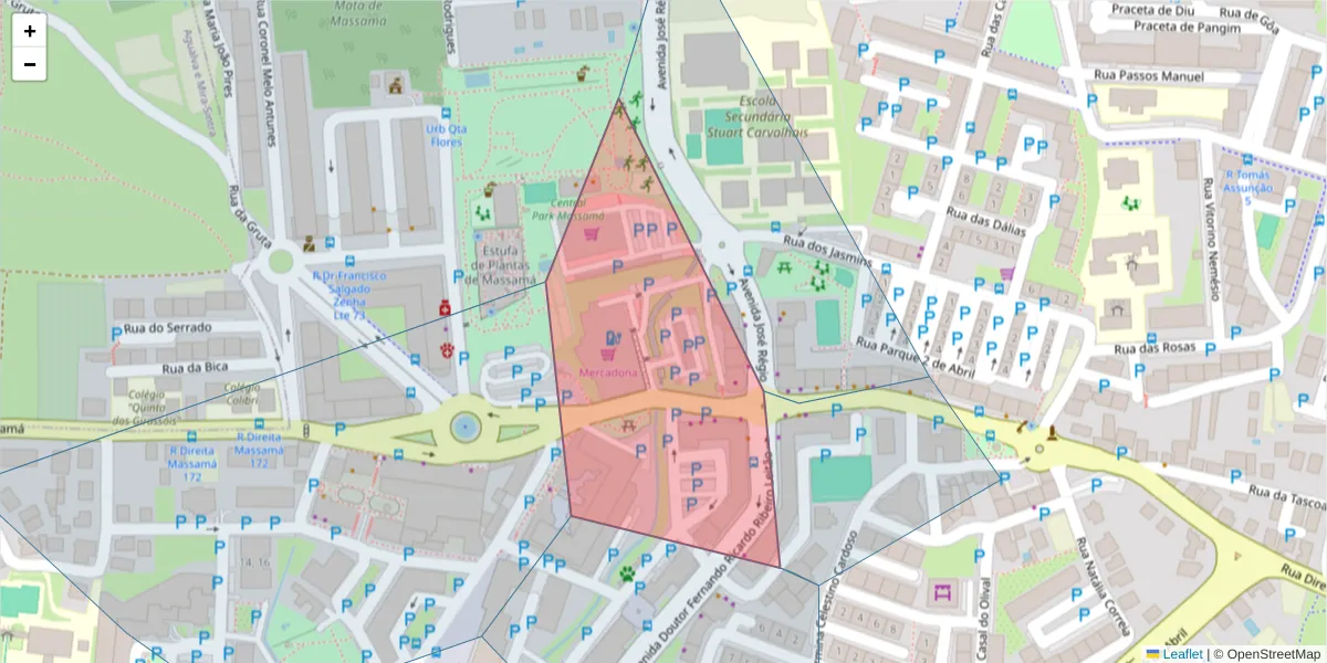Mapa detalhado do código postal 2745-807 com limites, códigos postais vizinhos e agências dos correios