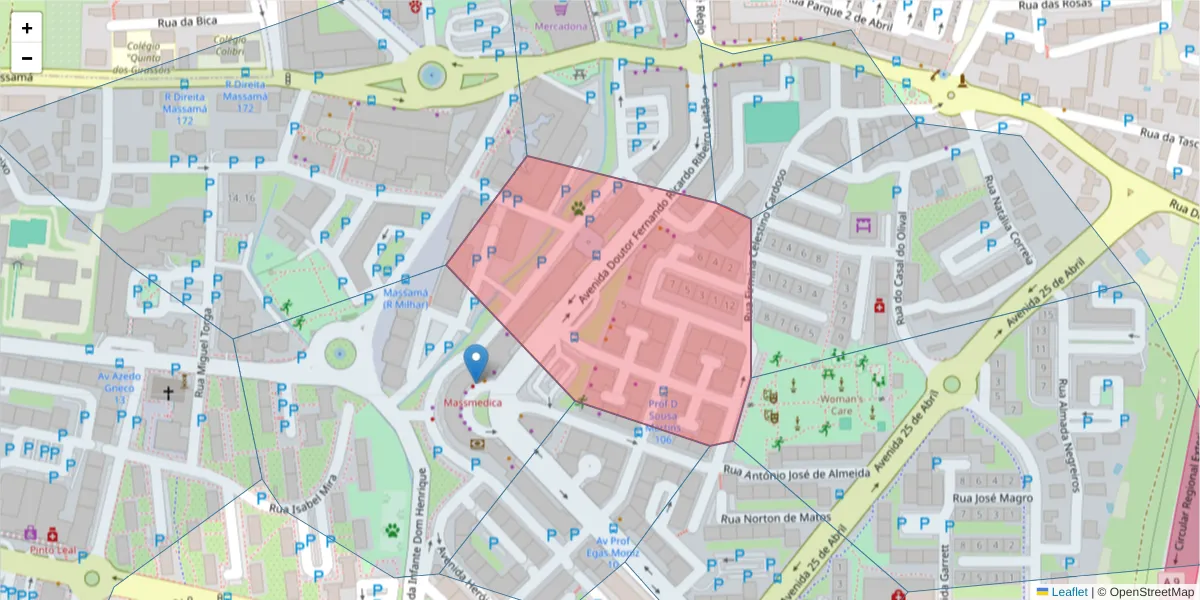 Mapa detalhado do código postal 2745-836 com limites, códigos postais vizinhos e agências dos correios