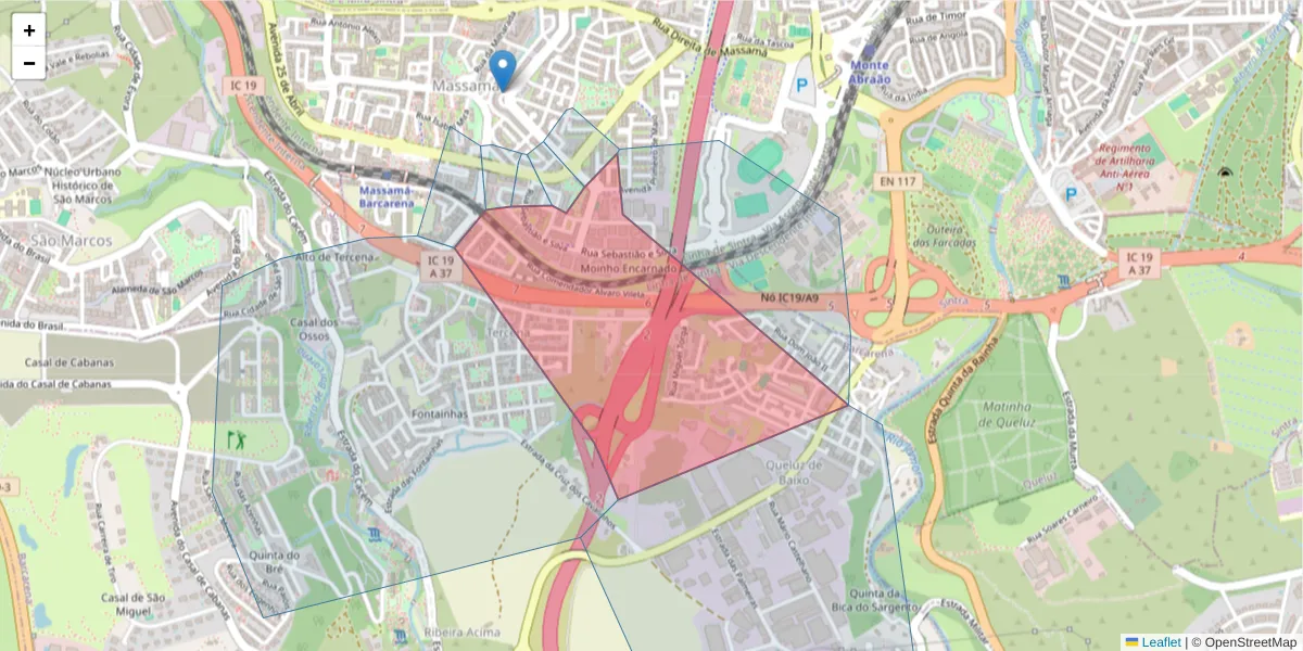 Mapa detalhado do código postal 2745-838 com limites, códigos postais vizinhos e agências dos correios