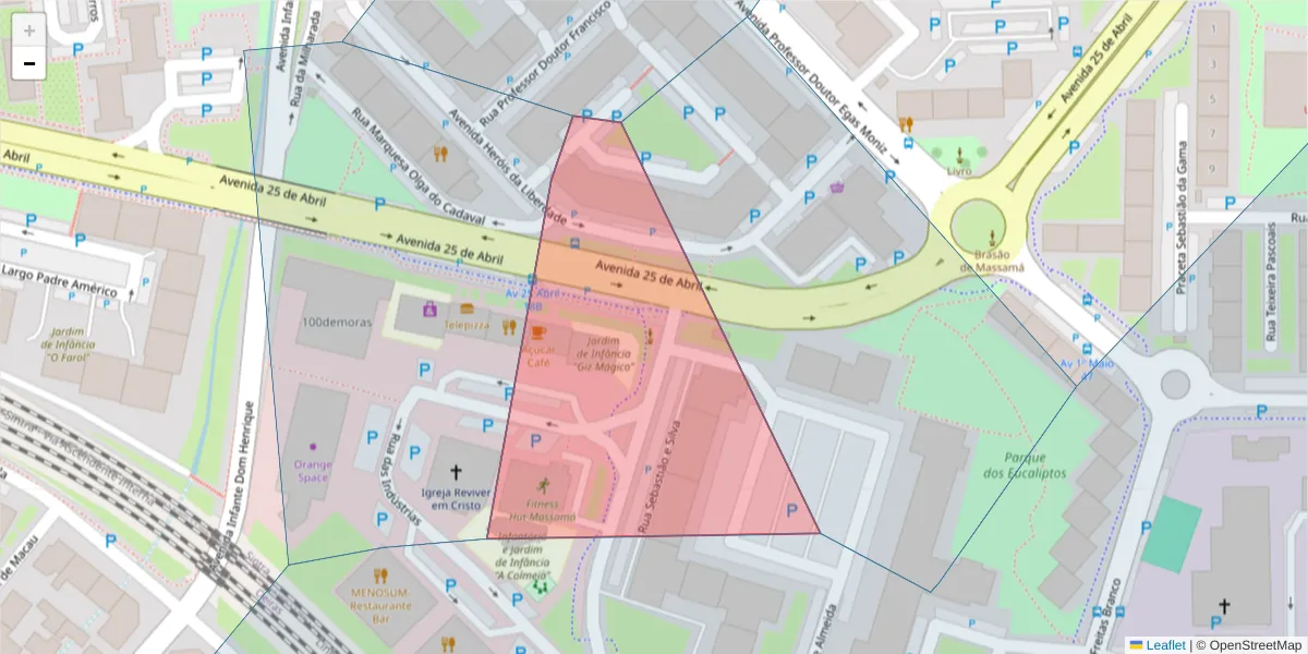 Mapa detalhado do código postal 2745-864 com limites, códigos postais vizinhos e agências dos correios