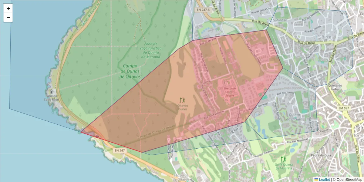Mapa detalhado do código postal 2750-005 com limites, códigos postais vizinhos e agências dos correios