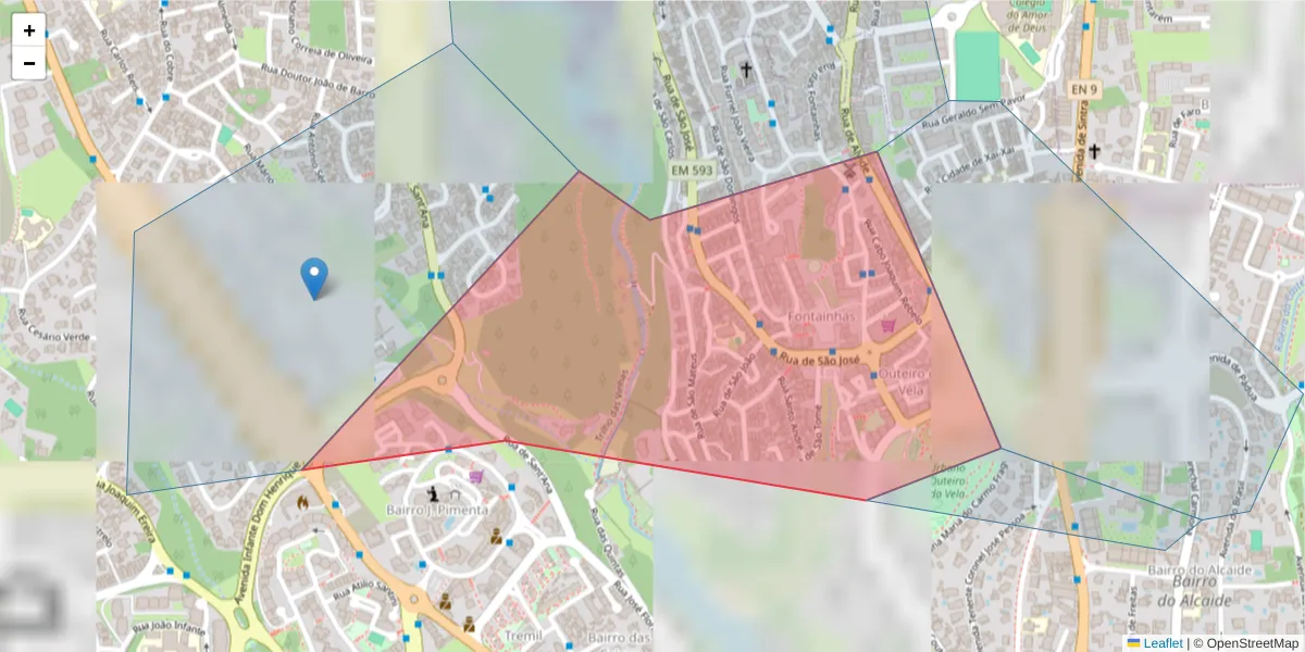 Mapa detalhado do código postal 2750-642 com limites, códigos postais vizinhos e agências dos correios