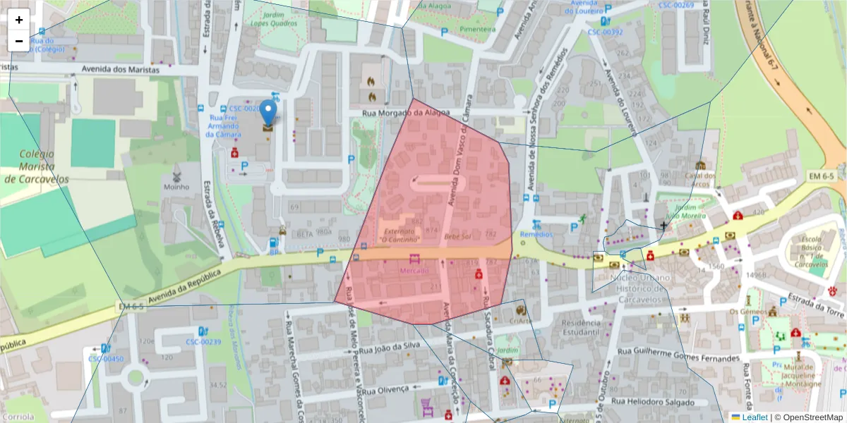 Mapa detalhado do código postal 2750-836 com limites, códigos postais vizinhos e agências dos correios