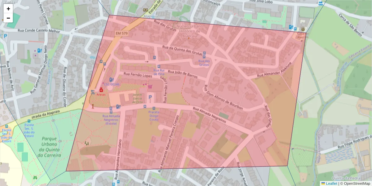 Mapa detalhado do código postal 2765-088 com limites, códigos postais vizinhos e agências dos correios