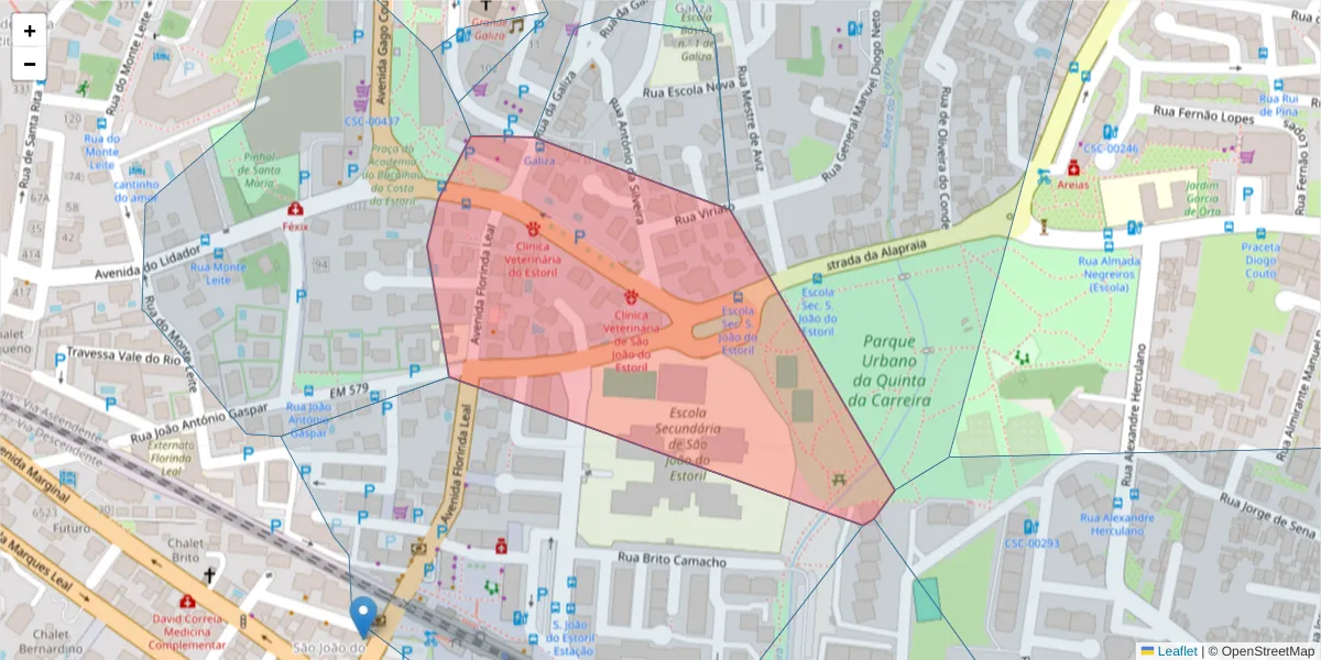 Mapa detalhado do código postal 2765-126 com limites, códigos postais vizinhos e agências dos correios