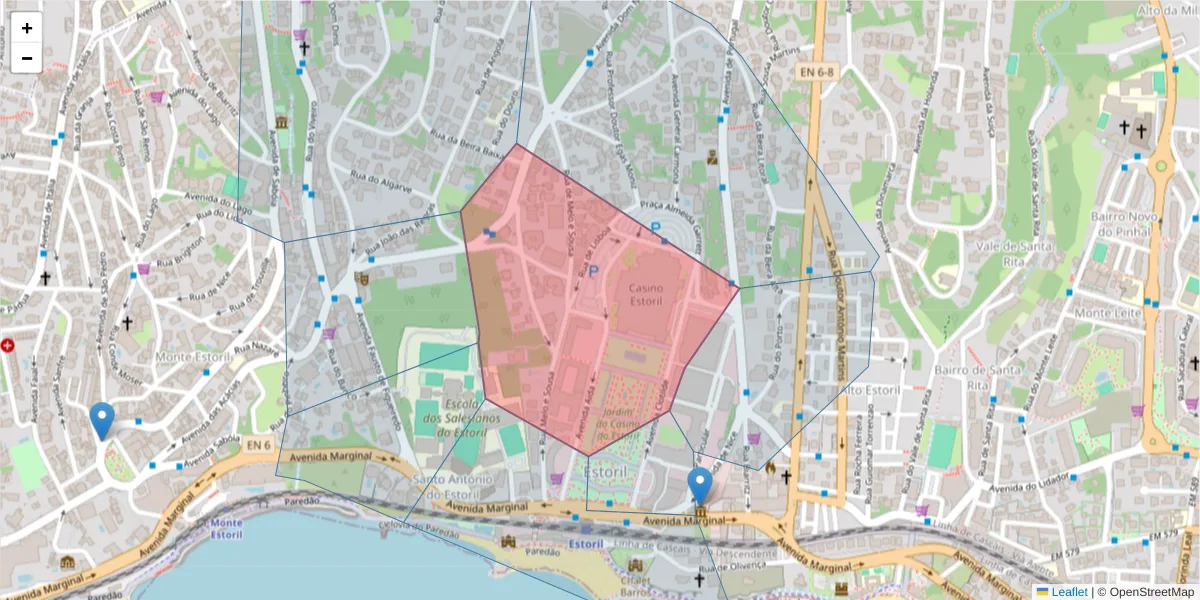 Mapa detalhado do código postal 2765-187 com limites, códigos postais vizinhos e agências dos correios